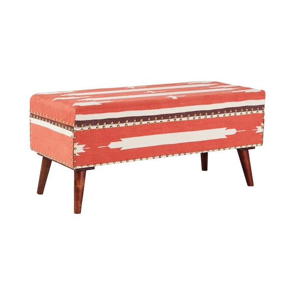 Coaster Orange and Beige Storage Bench with Nailhead Trim 16 in. x 36 in. x 16 in.