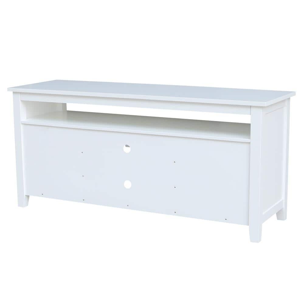 Classic Solid Wood White TV Stand with Open Shelves and Cabinet