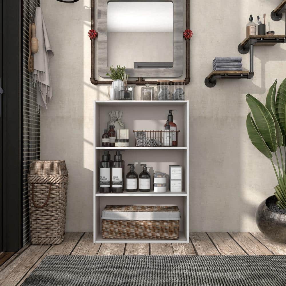 Quincy Light Gray Composite 3-Shelf Stackable Modular Bookcase