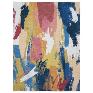 Summit Multi-Colored 4 ft. x 6 ft. Abstract Paint Polyester Machine Washable Indoor Area Rug
