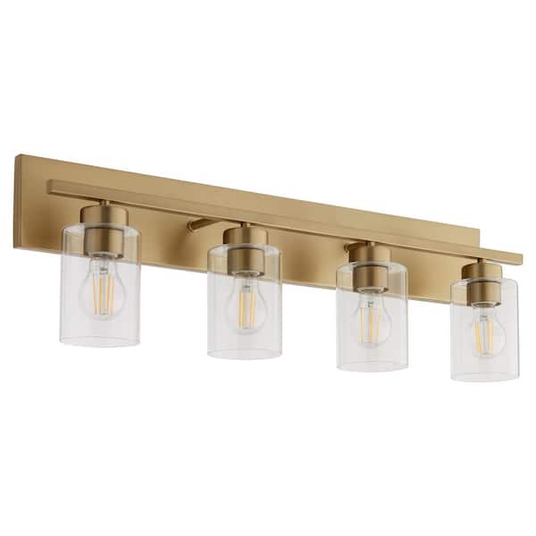 Quorum INTERNATIONAL Carter 4-Light- 100-Watts, Medium Lamp Base Light Vanity 30 in. Width with 4-Clear Glass Diffusers - Satin Nickel