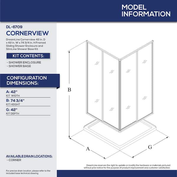 Cornerview 40 in. W x 72 in. H Framed Sliding Shower Door in Matte Black with 42 in. x 42 in. Base in White