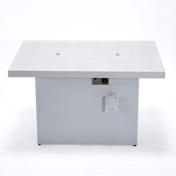 Leisuremod Chelsea White Rectangle Aluminum Fire Pit Table