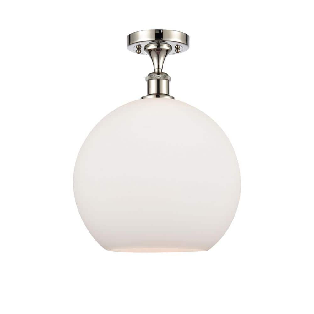 Athens 11.75 in. 1-Light Polished Nickel Industrial Semi-Flush Mount with Frosted Glass Shade price history on PriceWatchPro
