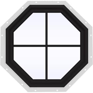 24 in. x 24 in. V-4500 Series Black FiniShield Vinyl Fixed Octagon Geometric Window with Colonial Grids/Grilles