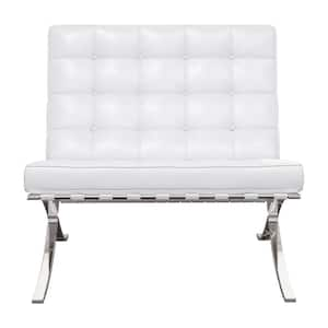 White Arm Chair Set of 1 with Nailhead Trim and Tufted Cushions