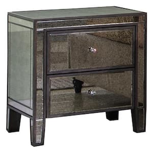 Thea 2-Drawer 26 in. H x 24 in. W x 20 in. D Gray Brown Antique Mirrored Nightstand