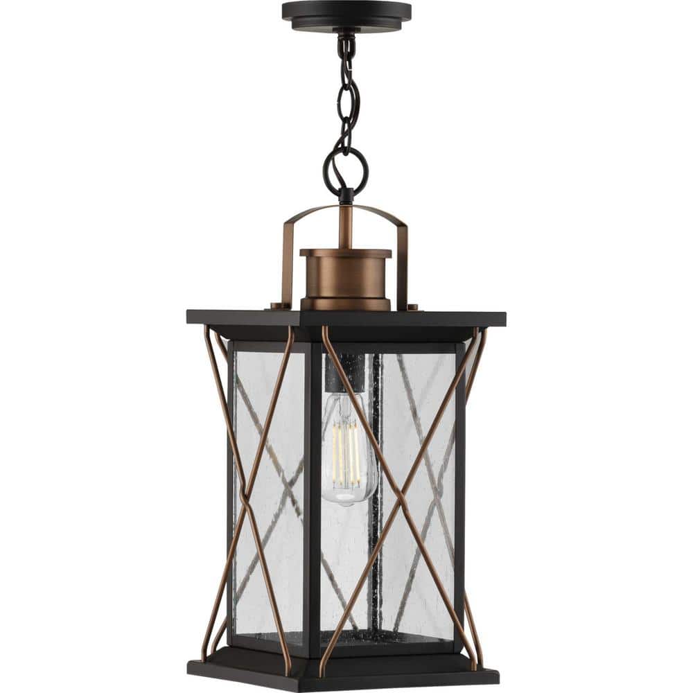 Barlowe Antique Bronze Farmhouse Hanging Lantern with Seeded Glass