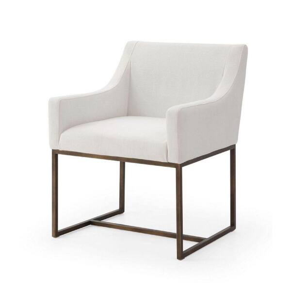 Benjara Gray and Brass Fabric Tight Back Dining Chair