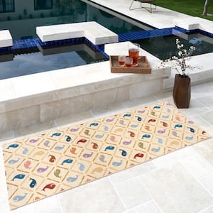 Fresco Kanoloa Multi-Colored 2 ft. x 6 ft. Whales Indoor/Outdoor Area Rug Runner
