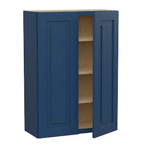 Grayson Mythic Blue Painted Plywood Shaker Assembled 3 Shelf Wall Kitchen Cabinet Soft Close 30 in W x 12 in D x 42 in H