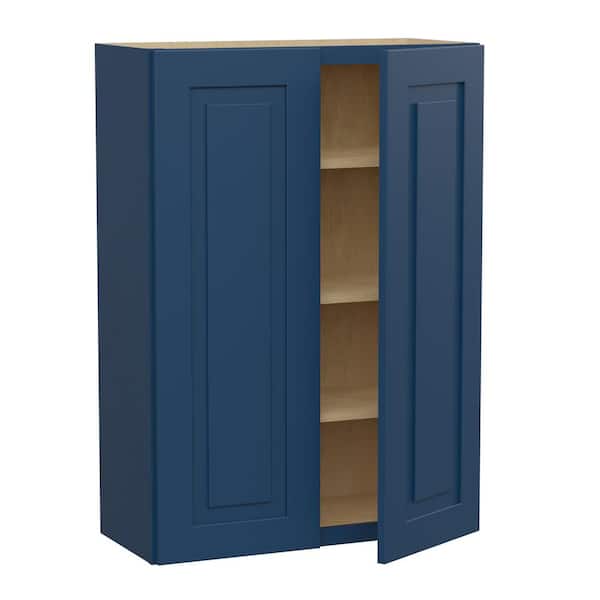 Home Decorators Collection Grayson Mythic Blue Painted Plywood Shaker Assembled 3 Shelf Wall Kitchen Cabinet Soft Close 36 in W x 12 in D x 42 in H