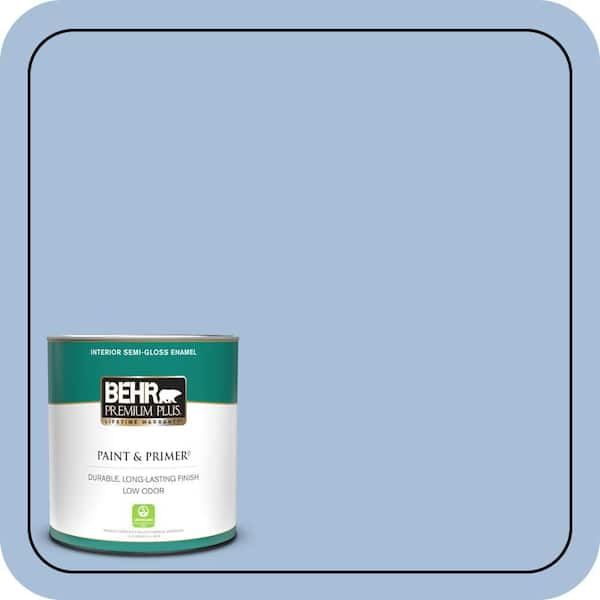 BEHR PREMIUM PLUS 1 qt. #580D-4 Skysail Blue Semi-Gloss Enamel Low Odor Interior Paint & Primer