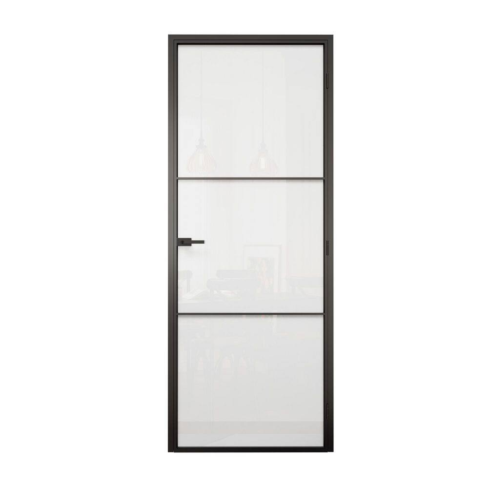 32 in. x 80 in. 5-Lite Frosted Glass Right Black Finished Aluminum Single Prehung Interior Door+ Split Jamb & Lockset price history on PriceWatchPro