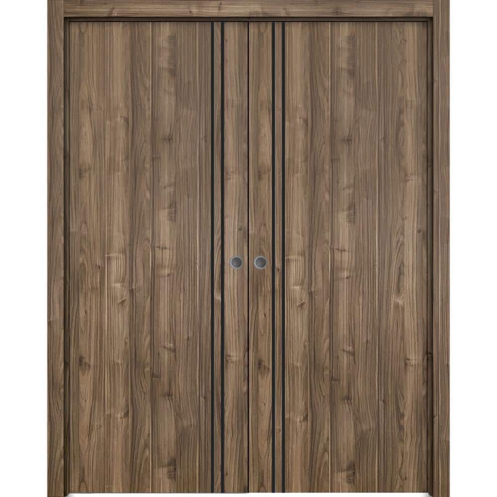 Assemble Required 36 in. x 96 in. 2-Panel Walnut Finished Solid Wood with Honeycomb Sliding Door with Hardware price history on PriceWatchPro