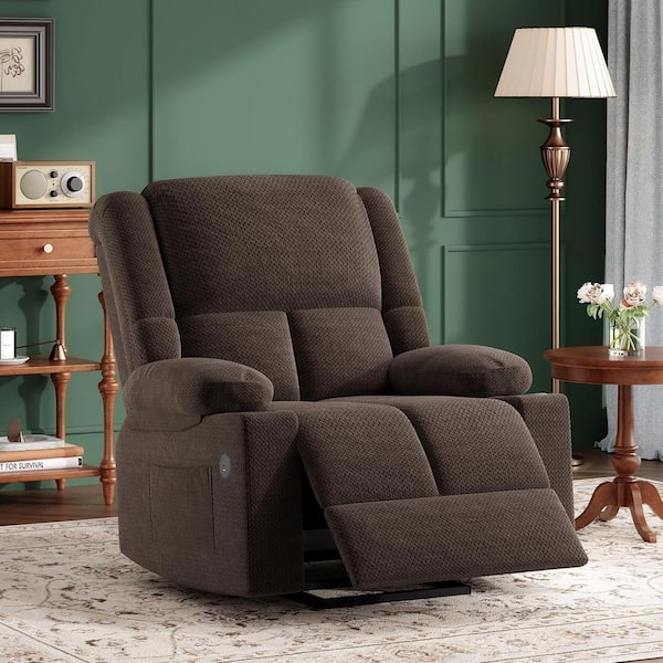 Lirago 29 in. Grey Sponge Recliner with Massage, Heat, USB Ports and Cup Holders