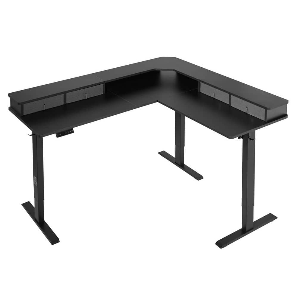 L Shaped Desk, Electric Adjustable Height Corner Gaming Desk with CPU Stands, Dual Hooks and Fabric Drawers, Black price history on PriceWatchPro