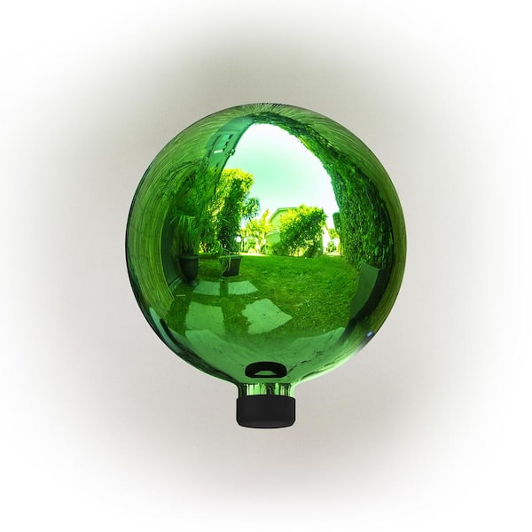 Alpine Corporation 10 in. Dia Indoor/Outdoor Glass Gazing Globe Festive Yard Decor, Green