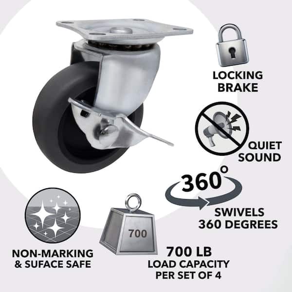 3 in. Gray Rubber Like TPR and Steel Swivel Plate Caster with Locking Brake and 175 lb. Load Rating