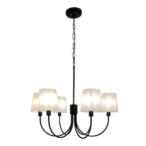 Smyrna 26.77 in. W x 84.25 in. H 6-Light Black Chandelier with White Round Fabric Shades