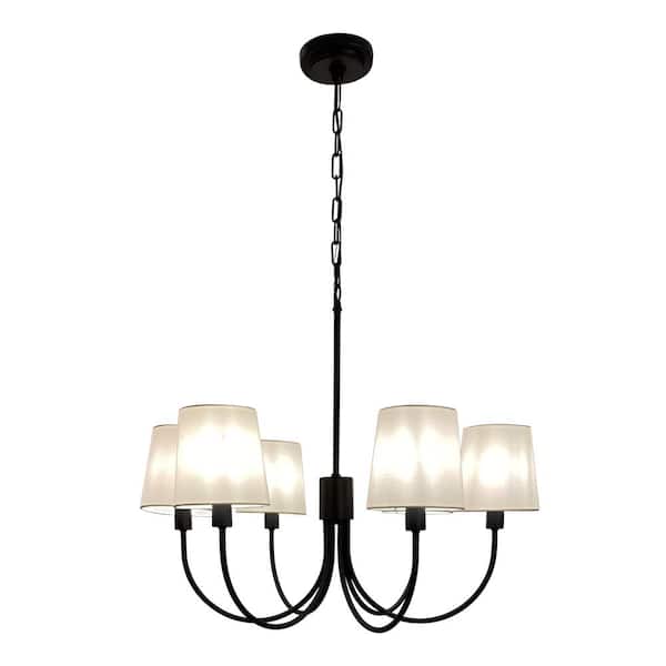 Eglo Smyrna 26.77 in. W x 84.25 in. H 6-Light Black Chandelier with White Round Fabric Shades