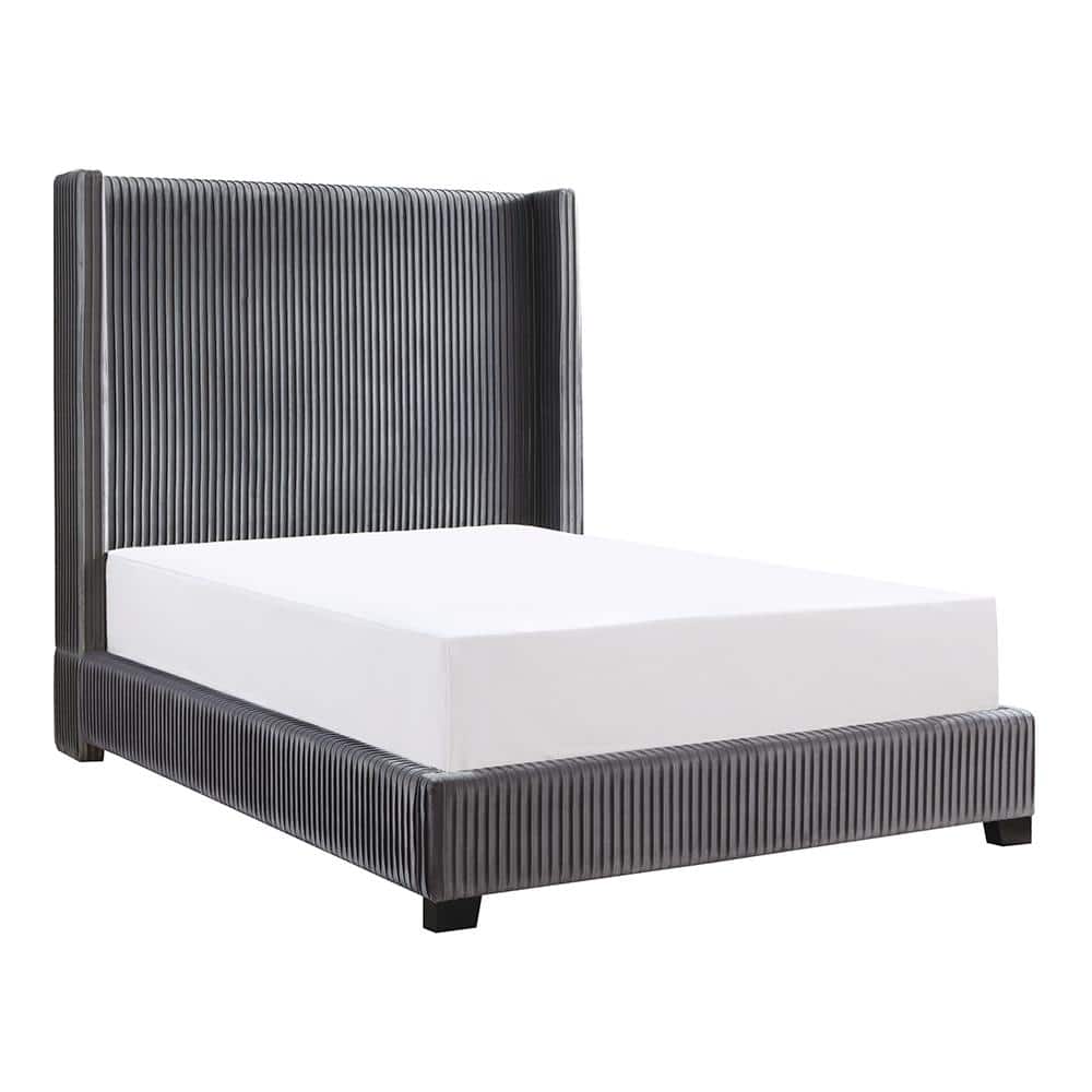 Glenbury Dark Gray Velvet Queen Upholstered Bed with Headboard