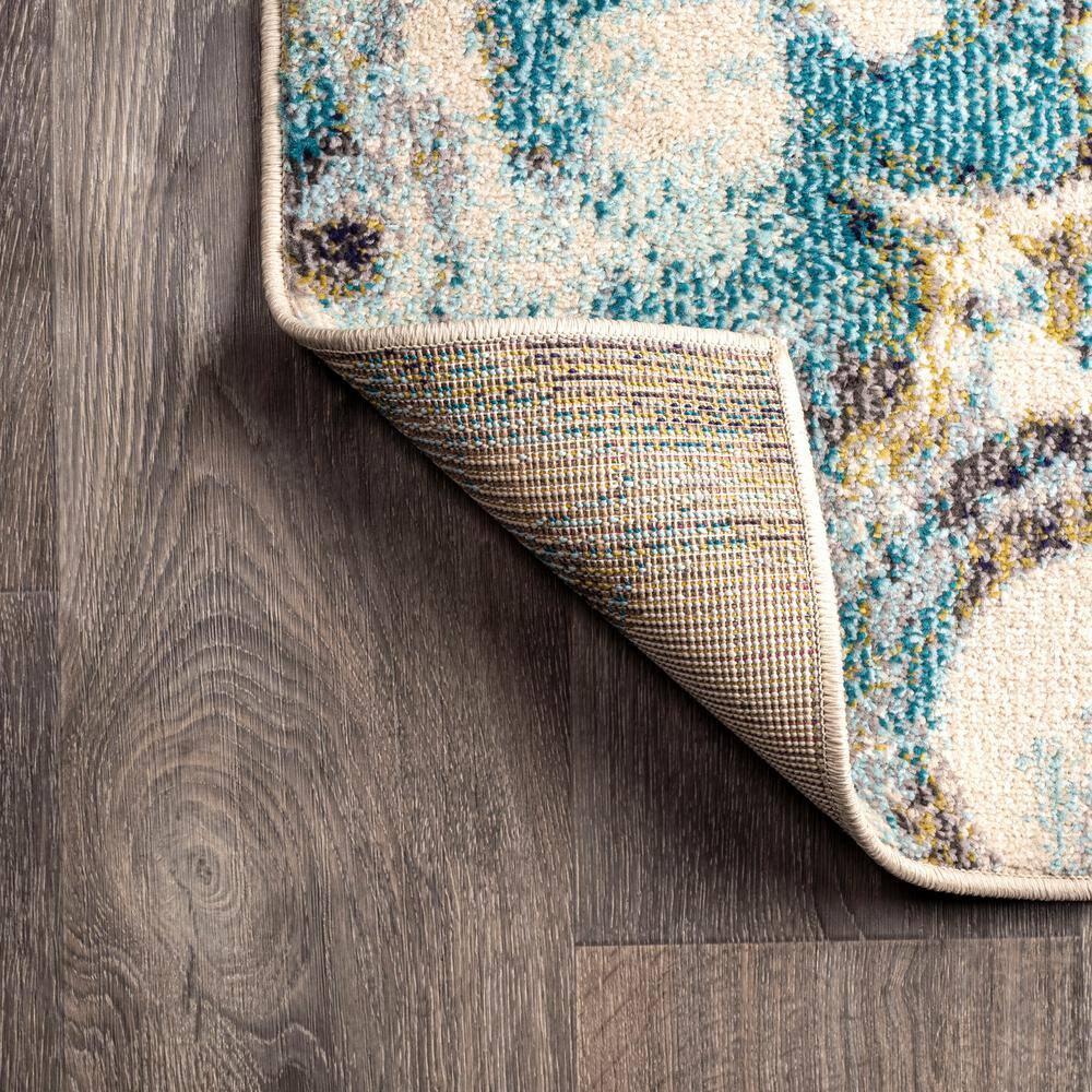Pebble Blue and Beige Marbled Abstract Runner Rug
