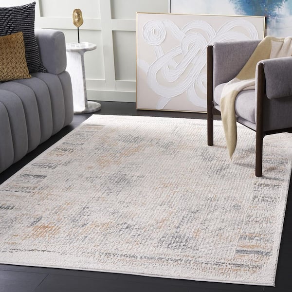 Princeton 9 ft. x 12 ft. Light Beige Distressed Abstract Border Area Rug