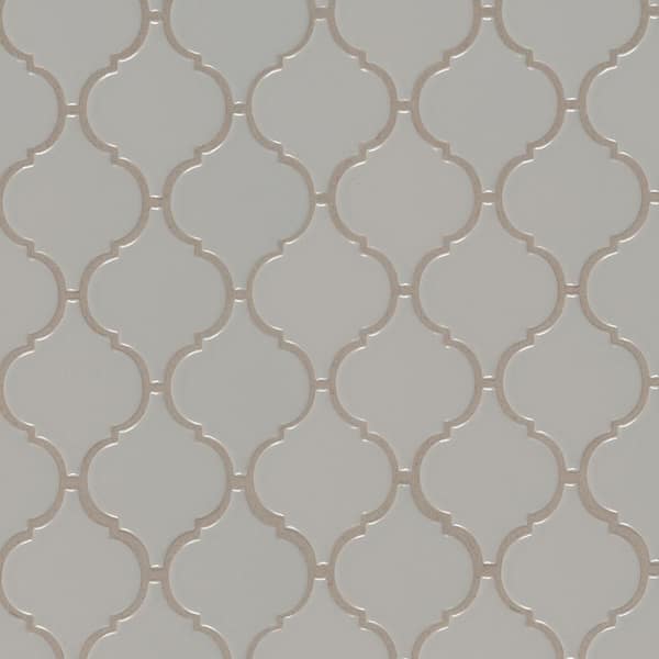 MSI Take Home Tile Sample - Gray Glossy Arabesque 4 in. x 4 in. Glossy Porcelain Mosaic Tile