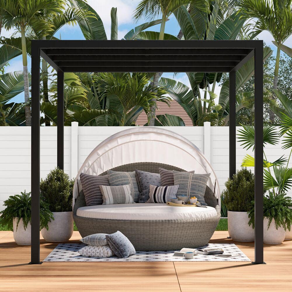 9x9 Matte Black Aluminum Square Pergola
