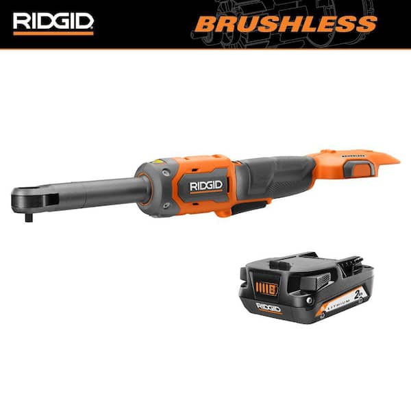 18V Brushless Cordless 1/4 in. Extended Reach Ratchet with 2.0 Ah Lithium-Ion Battery