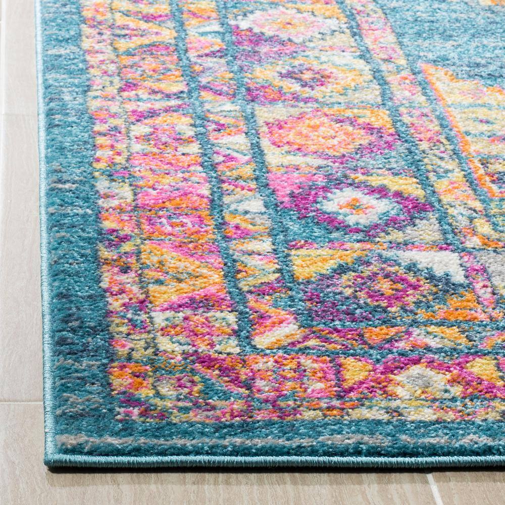Chic Metro-Mod Light Blue & Orange Synthetic Runner Rug - 2'3" x 6'