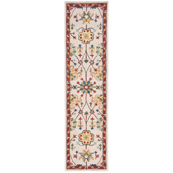 Micro-Loop 2 ft. x 9 ft. Beige/Rust Ornate Border Runner Rug