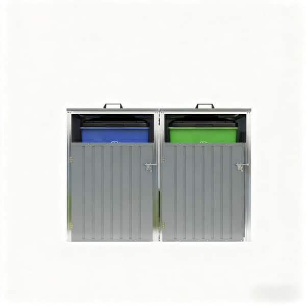 Zeus & Ruta 63 in. W x 32 in. D x 48 in. H Light Gray Metal Trash