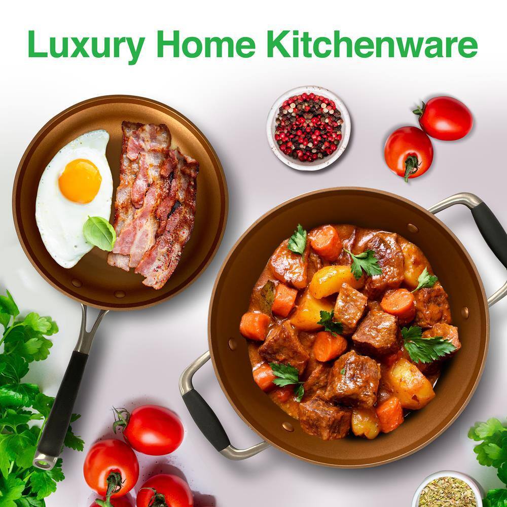 NutriChef 14-Piece Copper Non-Stick Aluminum Cookware Set