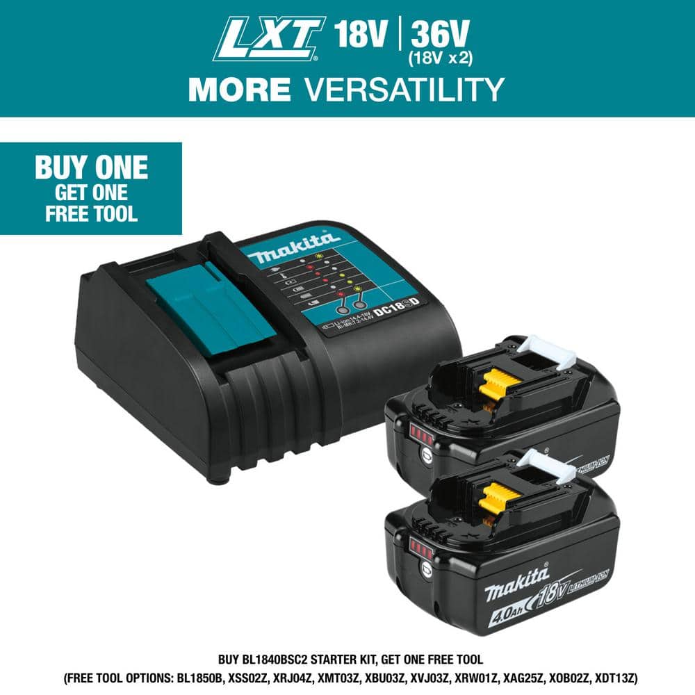 Makita 18-Volt LXT Lithium-Ion Battery and Charger Starter Pack (4.0Ah) BL1840BSC2