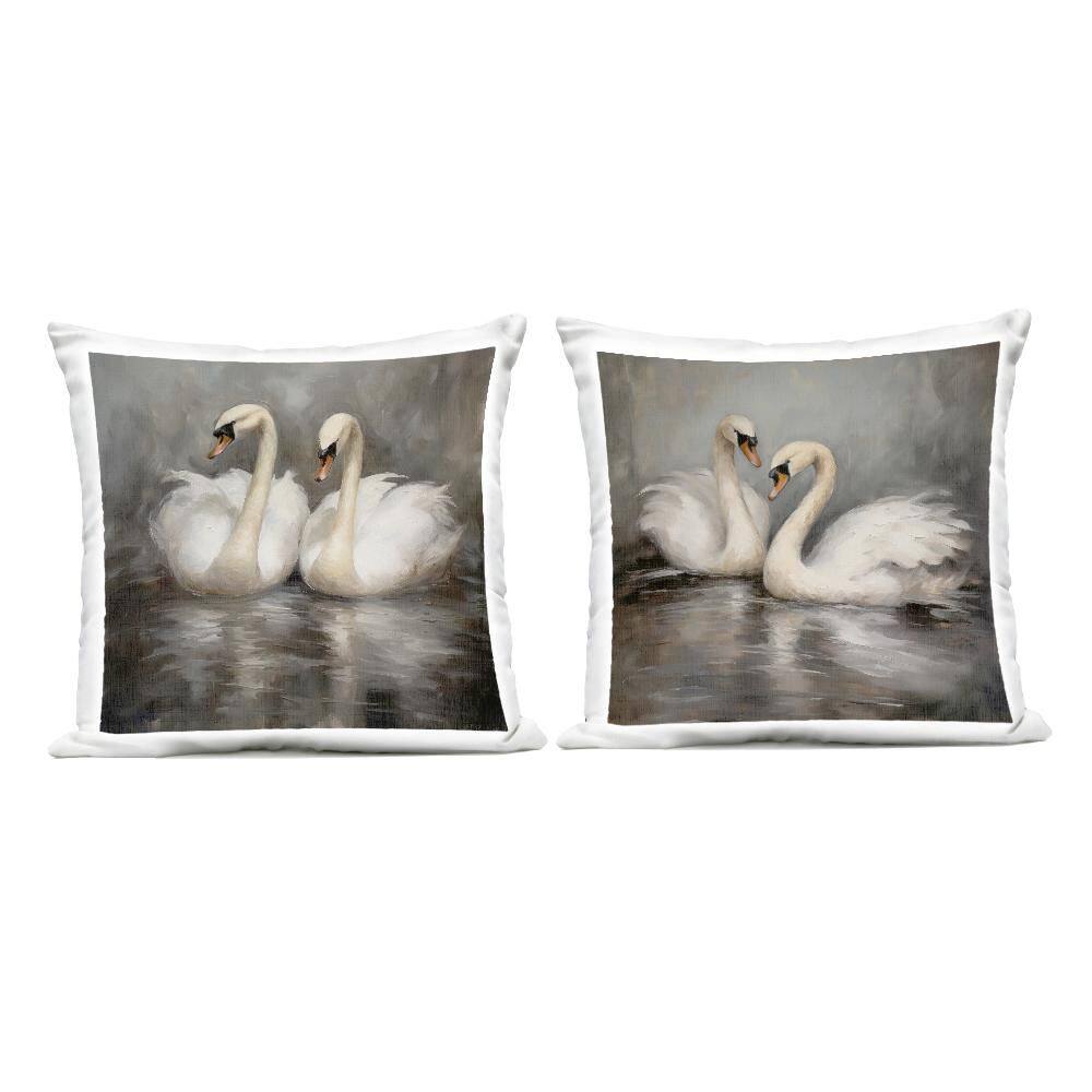 Twin Swans with Reflections Grey Square Outdoor Throw Pillow 2-Pack price history on PriceWatchPro