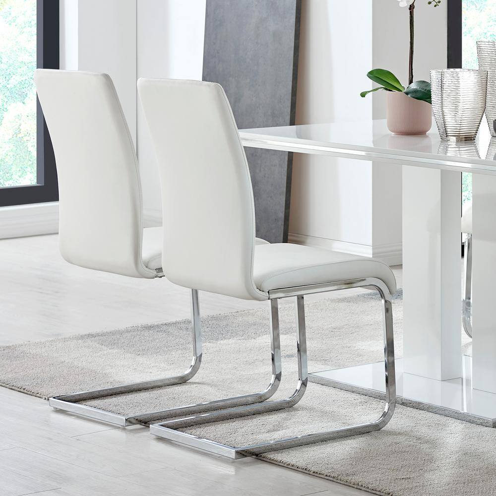 Contemporary White Faux Leather Upholstered Side Chair Set