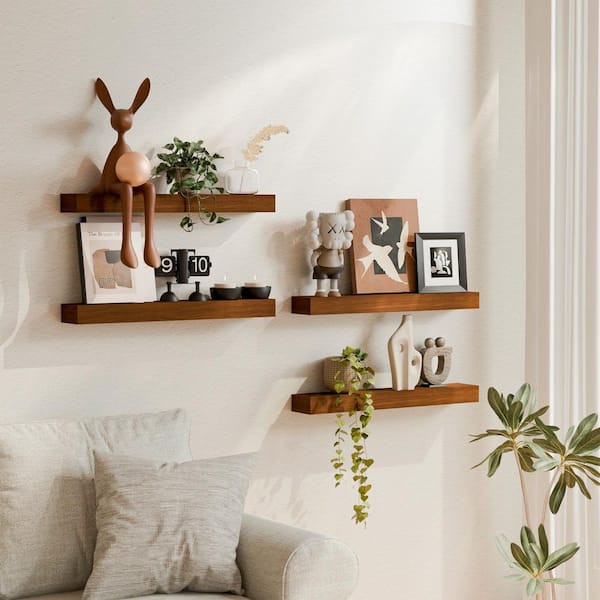 24 in. W x 3.94 in. D Walnut Live Edge Rustic Floating Shelves Decorative Wall Shelf (Set of 4)