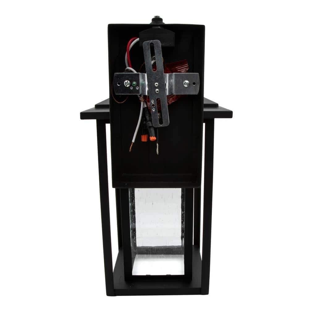 Black Rectangular LED Outdoor Wall Sconce with Seeded Glass