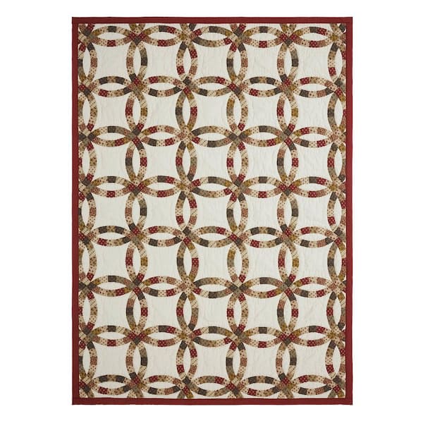 VHC BRANDS Custom House Dark Creme Country Red Golden Yellow Wedding Rings Quilted 43 in. x 60 in. Throw Blanket