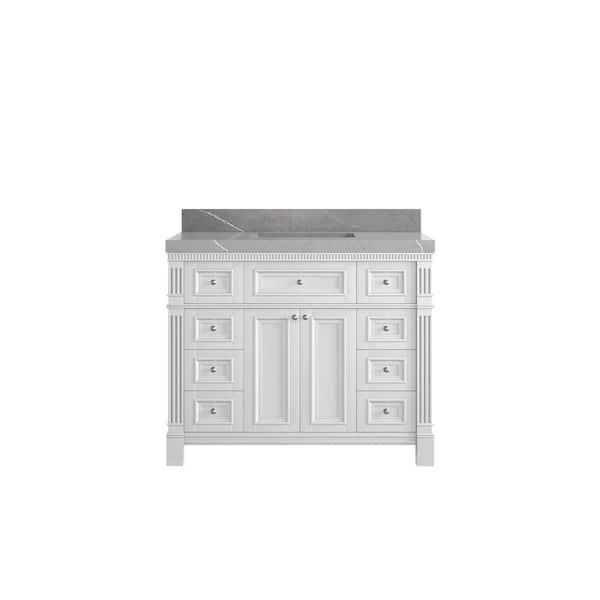 Willow Collections Paris 42 in. W x 22 in. D x 36 in. H Single Sink Bath Vanity in White with 2 in. Piatra Gray qt. Top