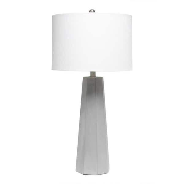 Lalia Home 30.5 in. White Concrete Pillar Table Lamp with White Fabric Shade