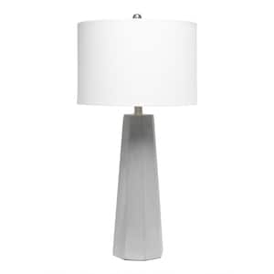 30.5 in. White Concrete Pillar Table Lamp with White Fabric Shade