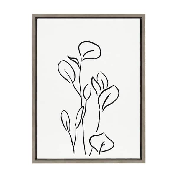 Kate and Laurel Sylvie Botanical Sketch Print No 3 in. 1-Piece Gray Framed Canvas Art Print, 24.00 in. x 18.00 in.