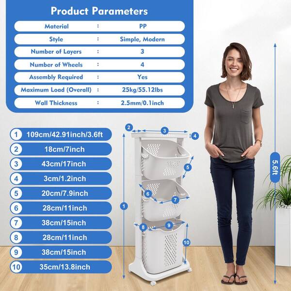 Rubbermaid 2.1-Bushel Hip-Hugger Plastic Laundry Basket With Handles, White (4-Pack