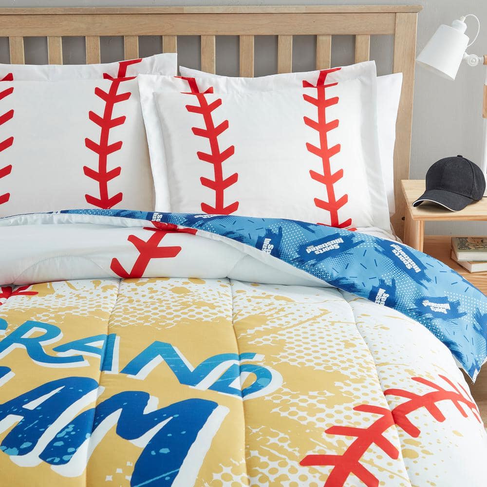 Twin Reversible Baseball Print Microfiber Kids Bedding Set