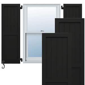 EnduraCore Farmhouse/Flat Panel Combination 18 in. W x 76 in. H Board and Batten Composite Shutters Pair in Black