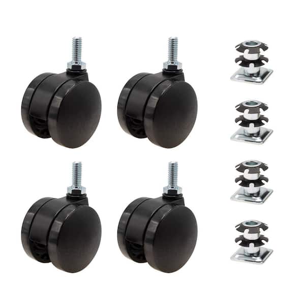 Outwater 2 in. Black Furniture Swivel Caster with 440 lbs. Load Rating for 1 in. Square, 16 up to 18 gauge tubing (4-Pack)