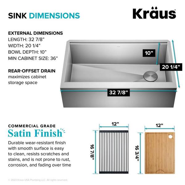 Kore Workstation Farmhouse Stainless Steel 33 in. 16-Gauge Undermount Single Bowl Kitchen Sink with Accessories Kore Workstation Farmhouse Stainless Steel 33 in. 16-Gauge Undermount Single Bowl Kitchen Sink with Accessories